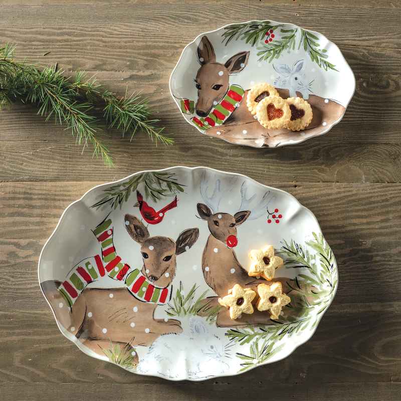 Deer Portrait White Oval Platter - Large